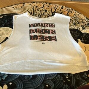 Young & Reckless Youth One Size Sleeveless T-Shirt. White w/graphic Black & Pink
